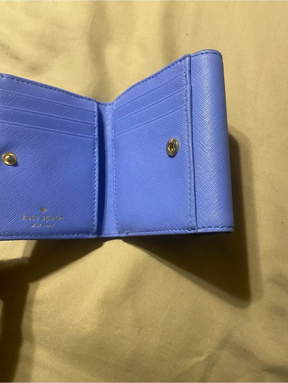 kate spade Periwinkle Saffiano Leather Fold Wallet with Gold Logo